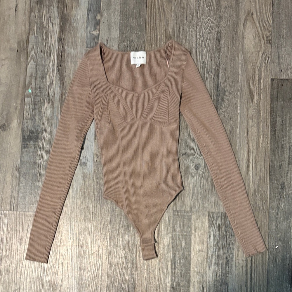 Pink Rose Brown Ribbed Bodysuit